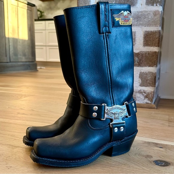 !! SOLD !! — *VINTAGE 1994* HARLEY-DAVIDSON Tall Black Moto Boot 7 -USAMade - Picture 2 of 9